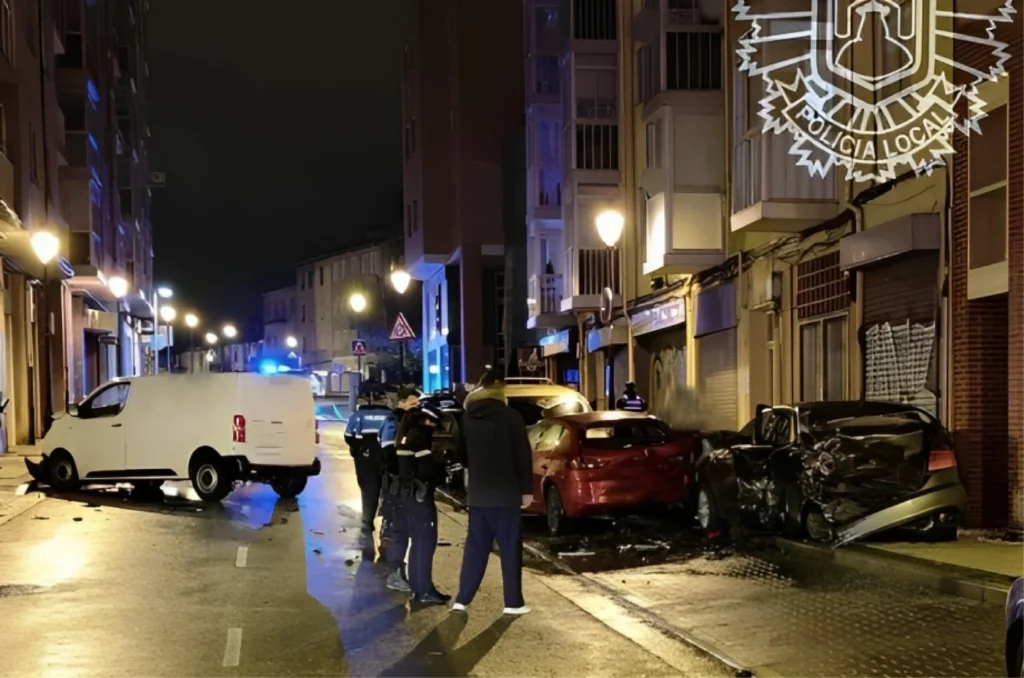 Borracho y sin carné destroza siete vehículos en pleno Burgos